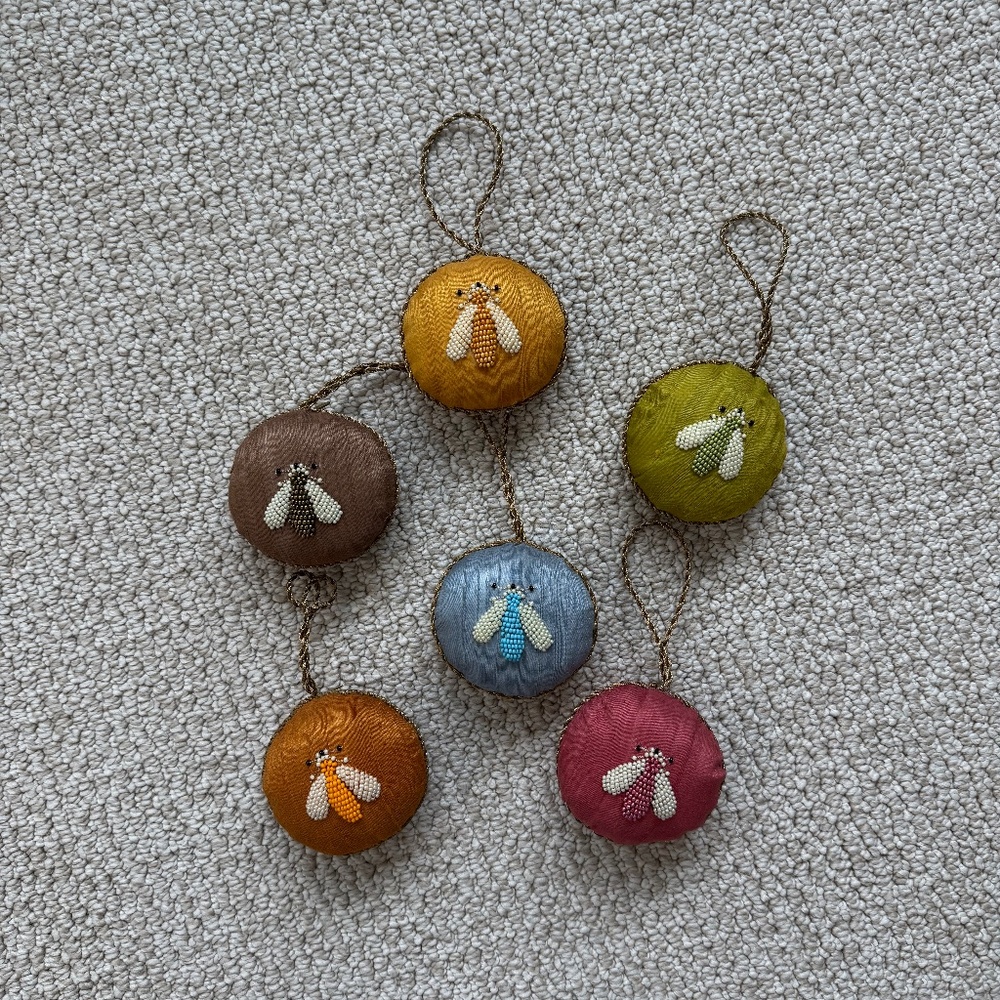 Parterre Juliet Bee Embroidered Ornament Set of 6